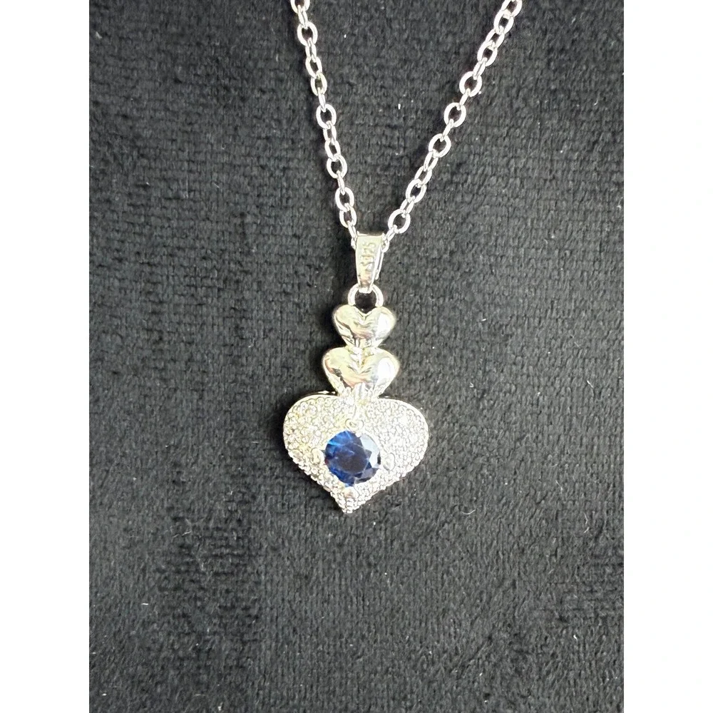 Unbranded Heart Pendant Necklace Womens OS Silver Blue Sapphire 925 Sterling